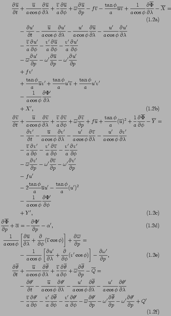 \begin{subequations}\begin{align} \DP{\overline{u}}{t} & + \frac{\overline{u}}...
...rline{\theta}}{p} - \omega'\DP{\theta'}{p} + Q' \end{align}\end{subequations}