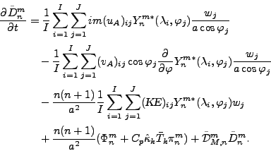 \begin{align*}\begin{split}\DP{\tilde{D}_n^m}{t} & = \frac{1}{I} \sum_{i=1}^{I} ...
...{T}_k \pi_n^m ) + \tilde{\cal D}_{M,n}^m \tilde{D}_n^m . \end{split}\end{align*}