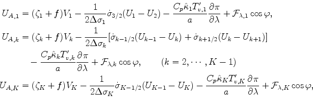 \begin{align*}\begin{split}{U_A}_{,1} & = ( \zeta_1 + f ) V_1 - \frac{1}{2 \Delt...
... \DP{\pi}{\lambda} + {\cal F}_{\lambda, K} \cos \varphi, \end{split}\end{align*}