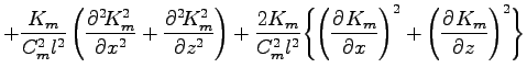 $\displaystyle + \frac{K_{m}}{C_{m}^{2} l^{2}}
\left(\DP[2]{K_{m}^{2}}{x}
+ \DP[...
...Biggl\{\left(\DP{K_{m}}{x}\right)^{2}
+ \left(\DP{K_{m}}{z}\right)^{2}
\Biggr\}$