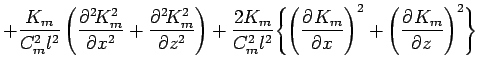 $\displaystyle + \frac{K_{m}}{C_{m}^{2} l^{2}}
\left(\DP[2]{K_{m}^{2}}{x}
+ \DP[...
...Biggl\{\left(\DP{K_{m}}{x}\right)^{2}
+ \left(\DP{K_{m}}{z}\right)^{2}
\Biggr\}$