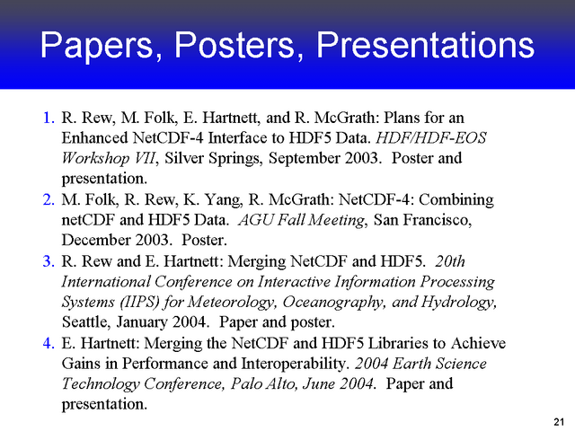 Papers, Posters, Presentations