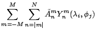 $\displaystyle \sum_{m=-M}^{M} \sum_{n=\vert m\vert}^{N}
\tilde{A}_n^m
Y_n^m (\lambda_i,\phi_j)$